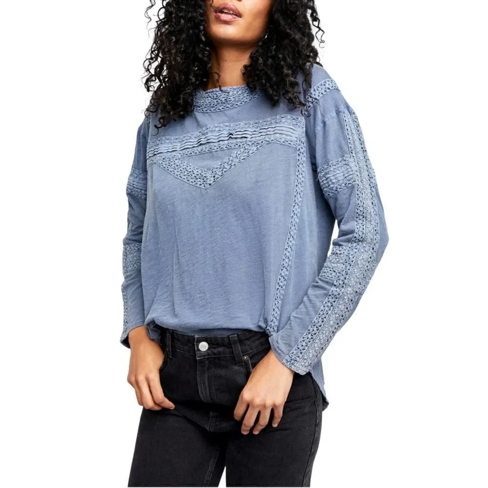 Free People Boy Meets Crochet Long Sleeve Top NWT